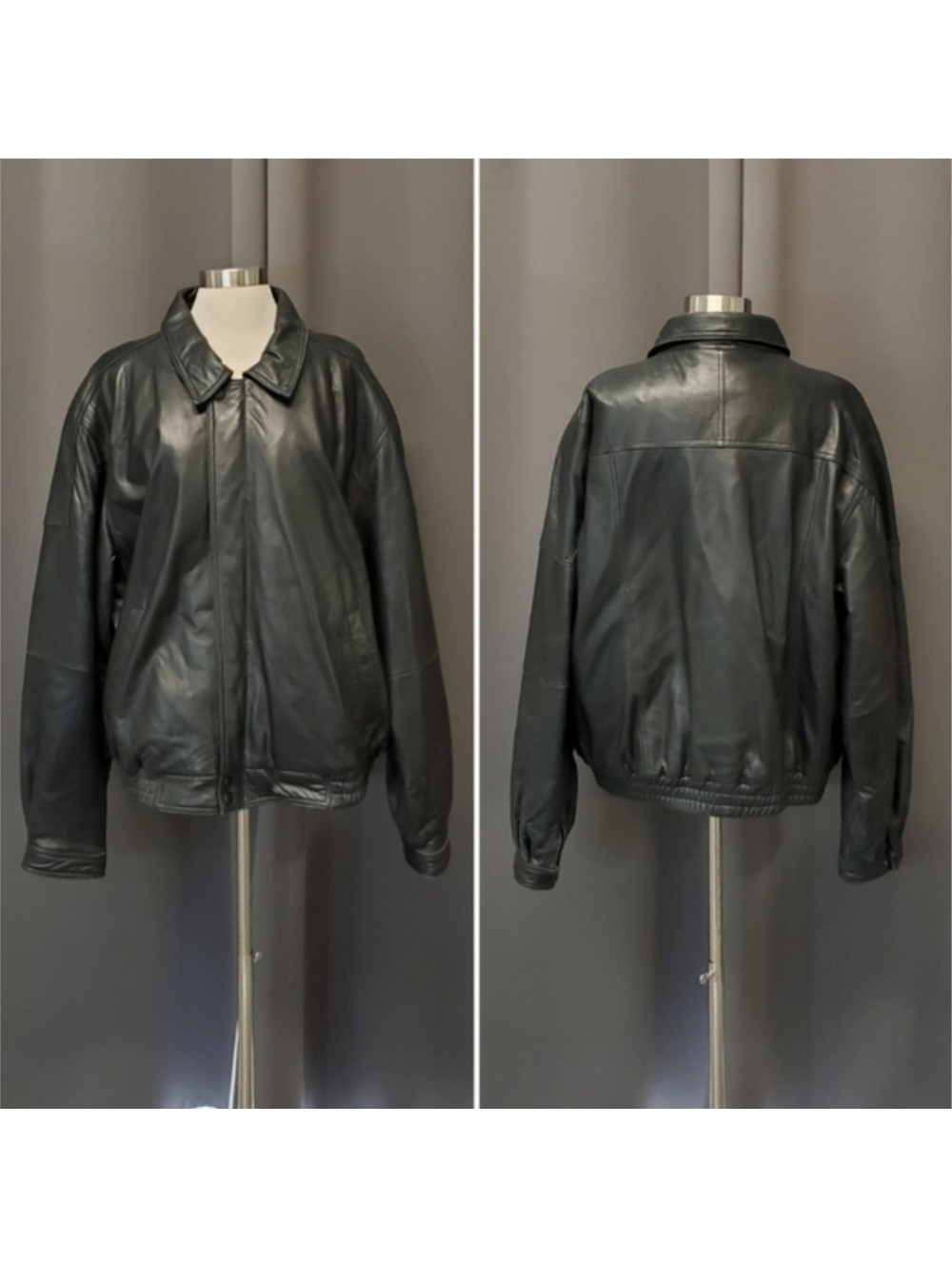 Vintage 90s y2k Black Leather Car Coat Racer Racing Moto Bomber Jacket XXL